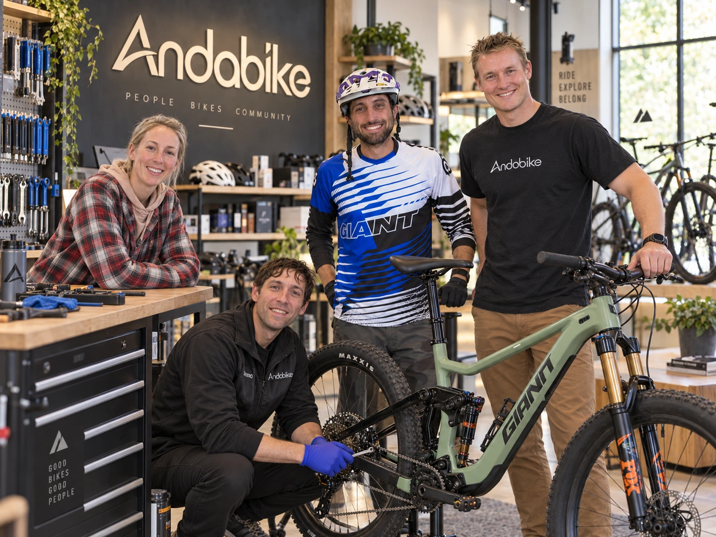 Andobike team members in the bicycle store